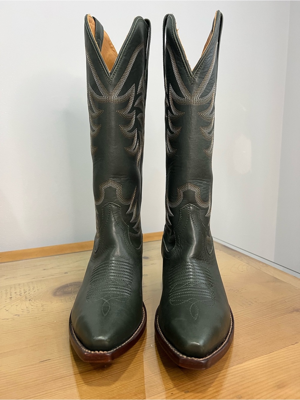 Tecovas the Annie Hunter Dark Green Leather Western Heeled Boots